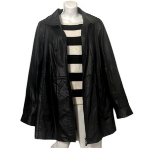 Roamans Woman’s Vintage Black Funnel Neck Leather Jacket Sz 18W